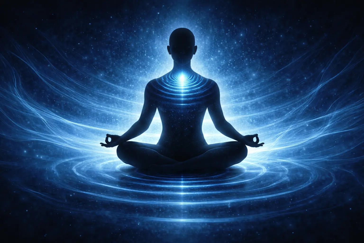 Chakra de la gorge bleu lumineux au niveau du cou symbolisant l'expression authentique et la communication