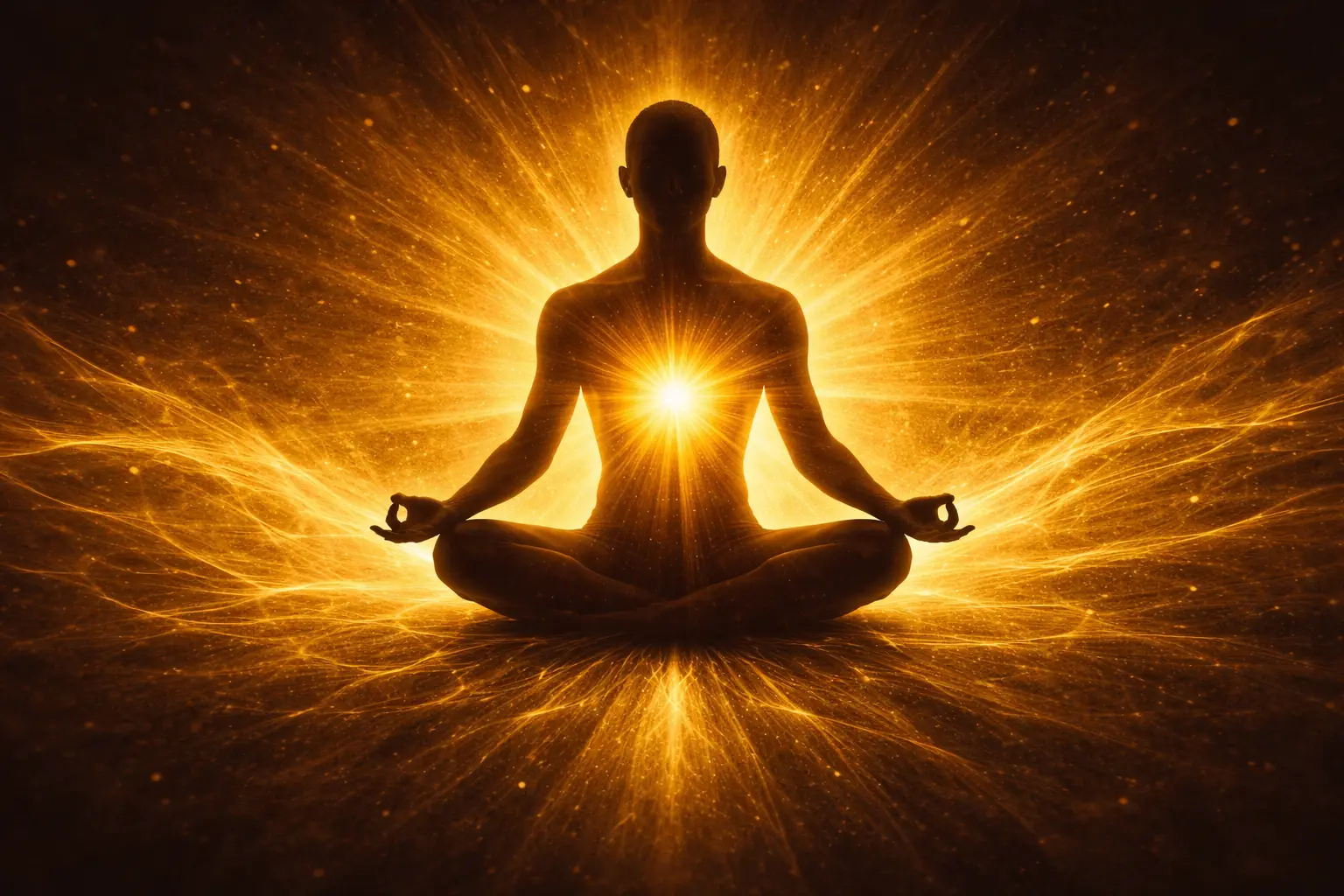 Chakra plexus solaire jaune lumineux au niveau de l'abdomen symbolisant la confiance en soi et le pouvoir personnel