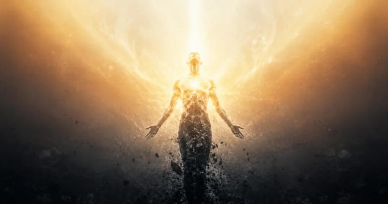 Silhouette humaine en transformation illustrant les étapes de l'éveil spirituel