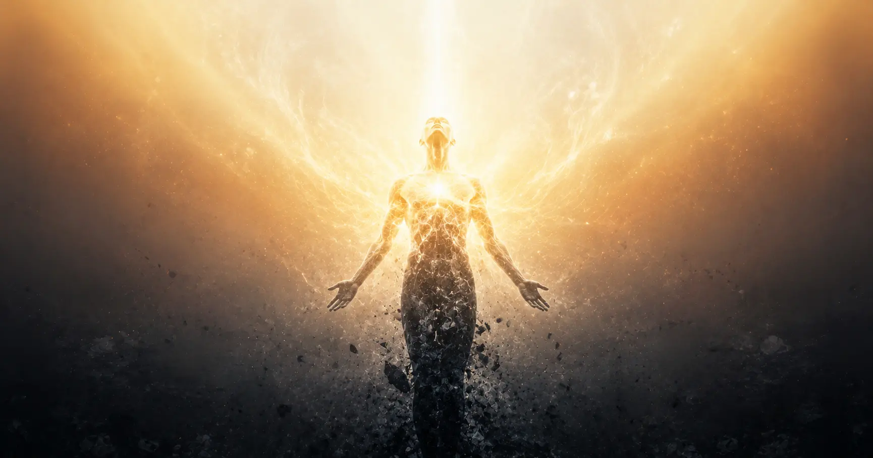 Silhouette humaine en transformation illustrant les étapes de l'éveil spirituel